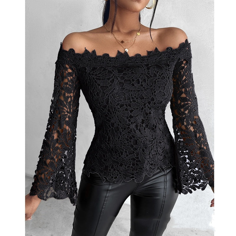 Black Lace Long Sleeve Pullover Top
