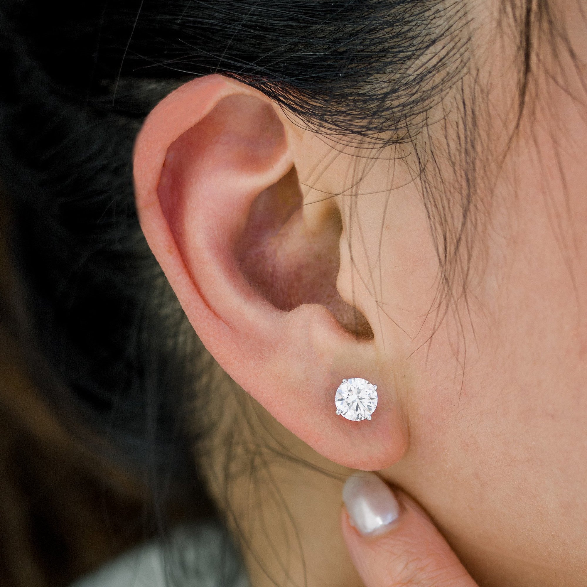 2.50 CTW Created Moissanite Stud Earrings in 14K White Gold -  F-G Color, VS Clarity, Handcrafted USA