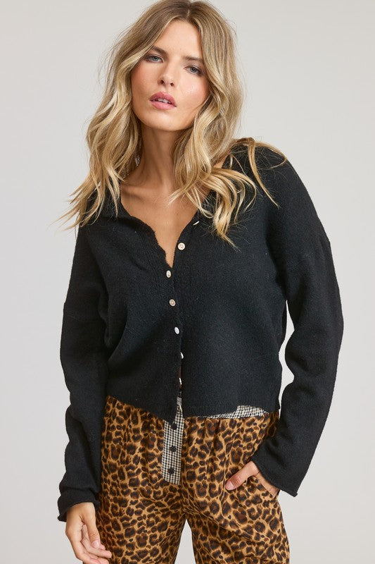 Black Lightweight Button-Down Cardigan