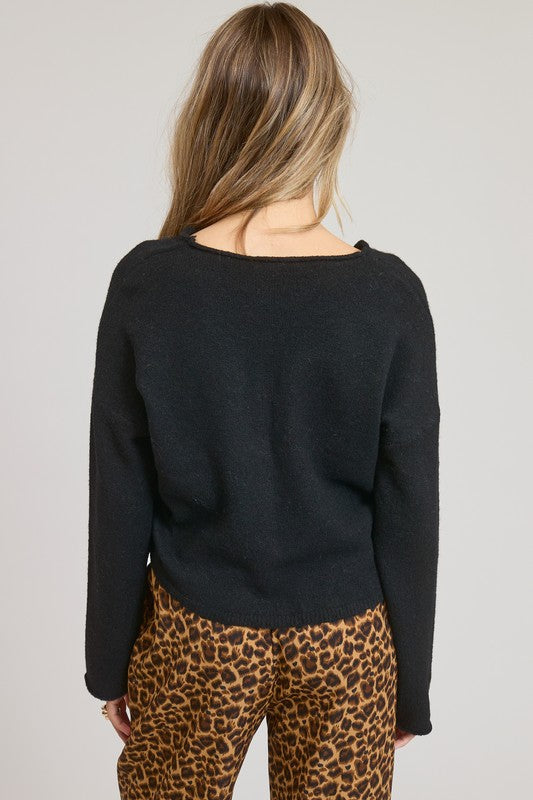 Black Lightweight Button-Down Cardigan