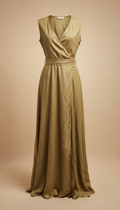 Linen Wrap Dress in Sage Gold