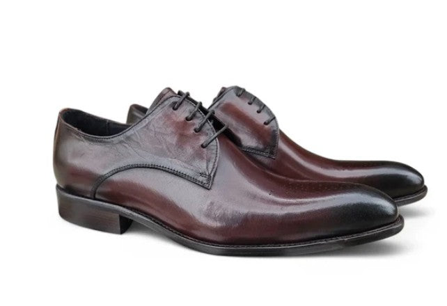Burnished Calfskin Lace-Up Oxford Chestnut