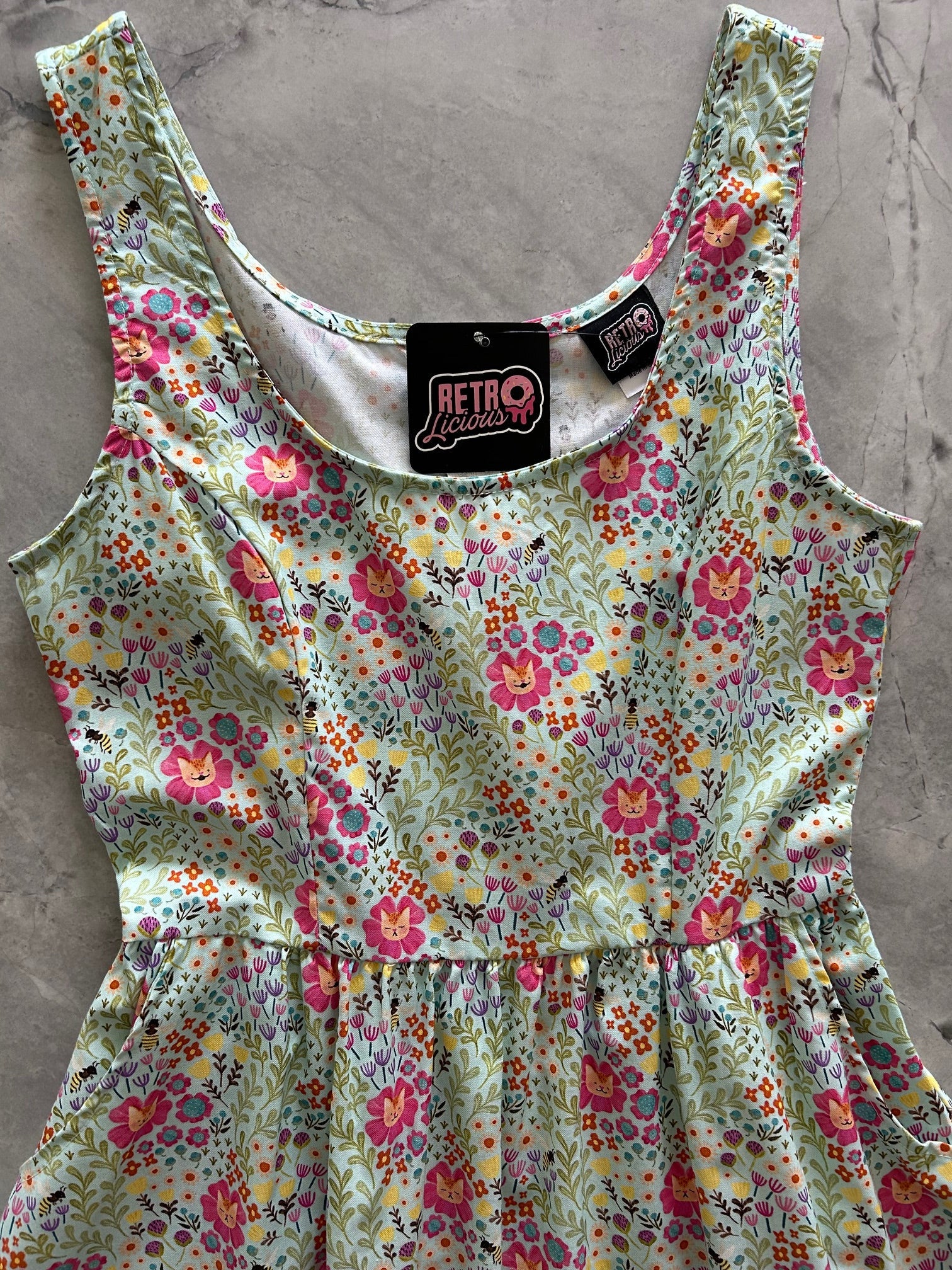 Floral Cats Fit & Flare Dress