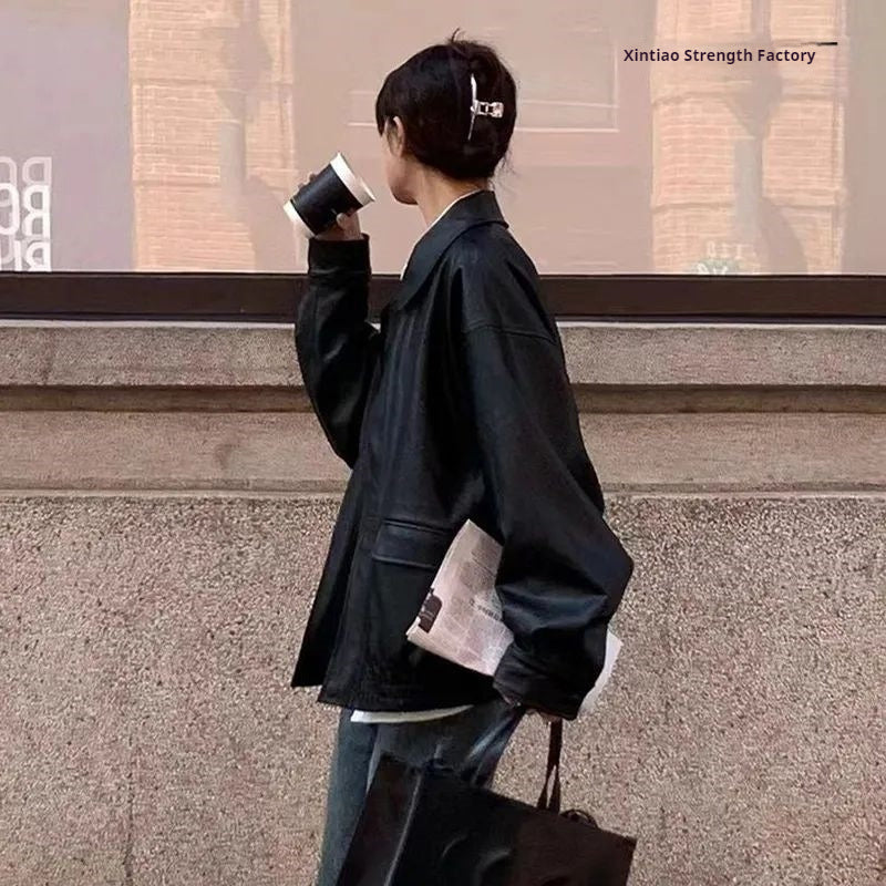 Relaxed Faux Leather Moto Jacket