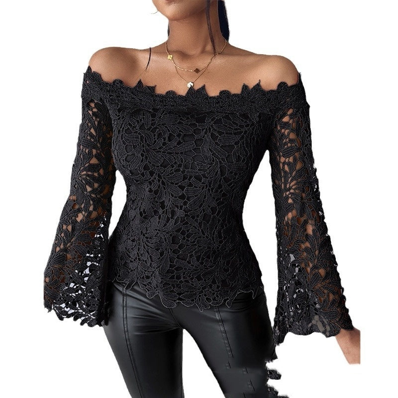 Black Lace Long Sleeve Pullover Top