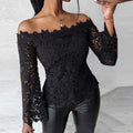 Black Lace Long Sleeve Pullover Top