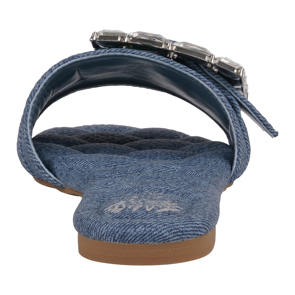 Women's Bianca Denim Rhinestone Buckle Flat Sandals