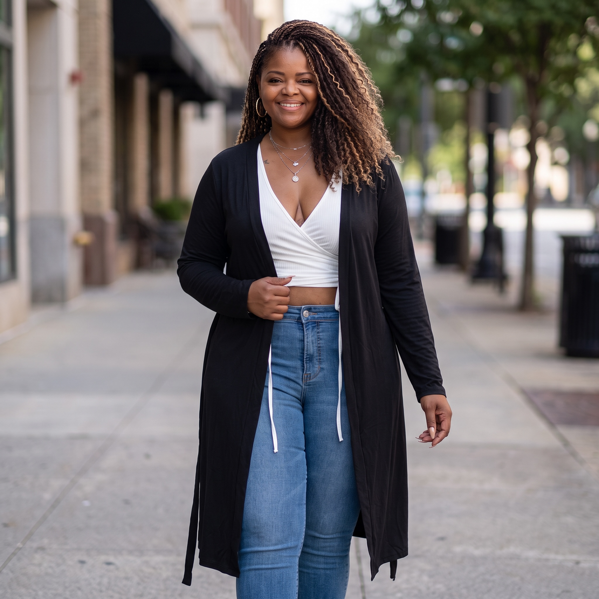 Plus Size Black Belted Cardigan