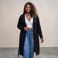 Plus Size Black Belted Cardigan