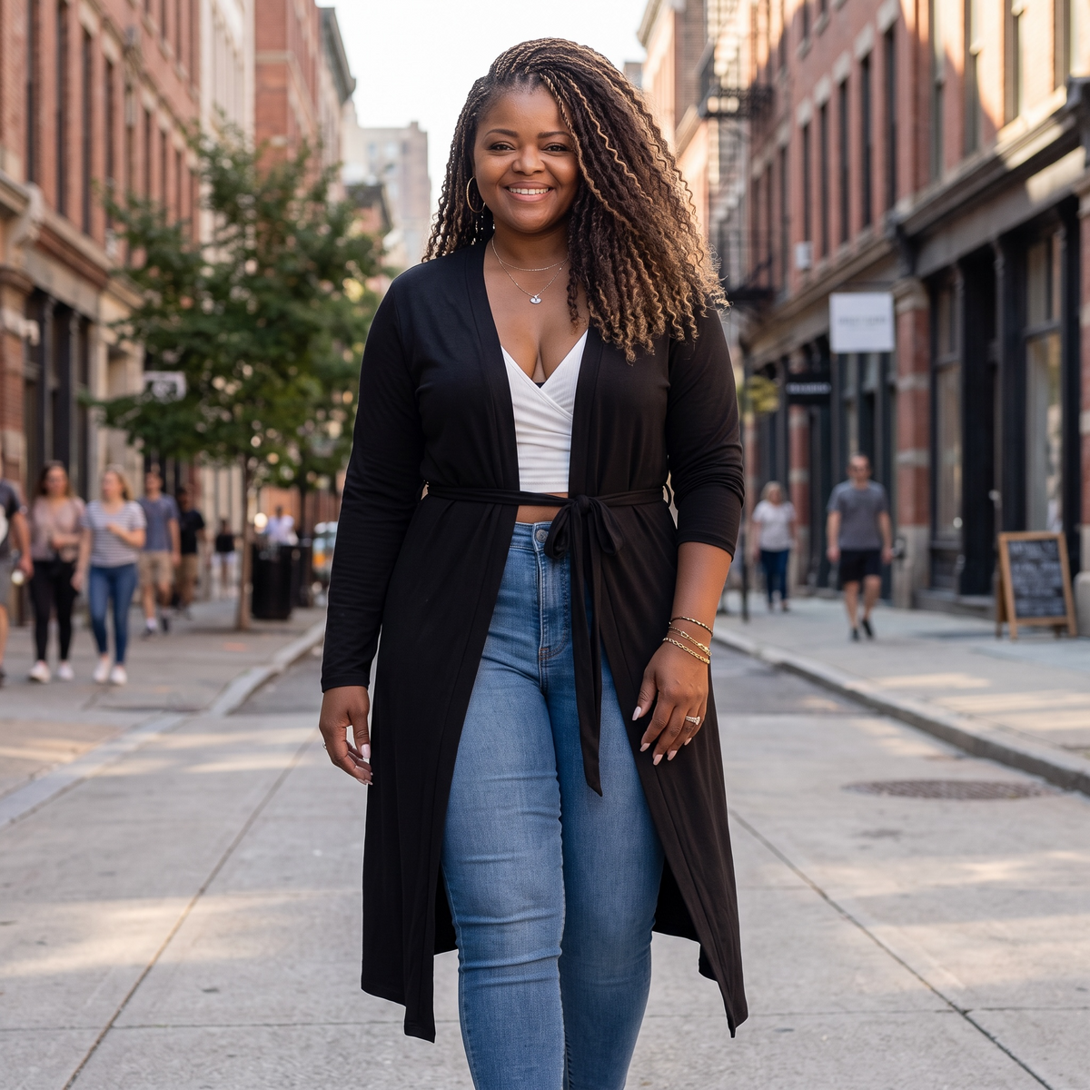 Plus Size Black Belted Cardigan