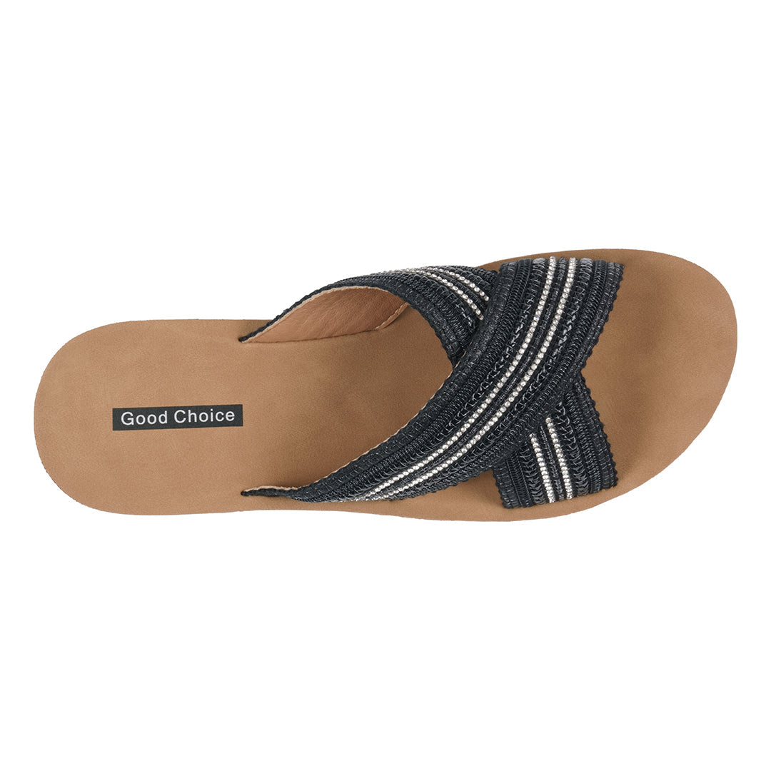 Women's Robyn Black Embellished Cross Strap Sandals