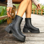 Black Faux Leather Platform Ankle Boots