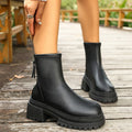 Black Faux Leather Platform Ankle Boots