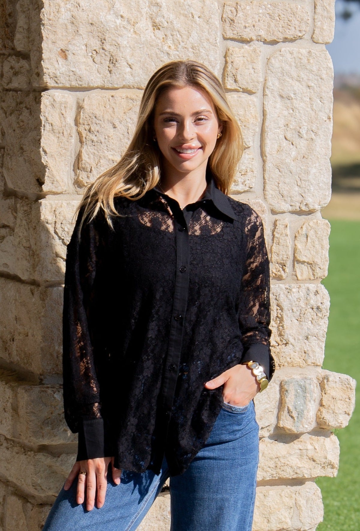 Kathryn Black Lace Long Sleeve Shirt