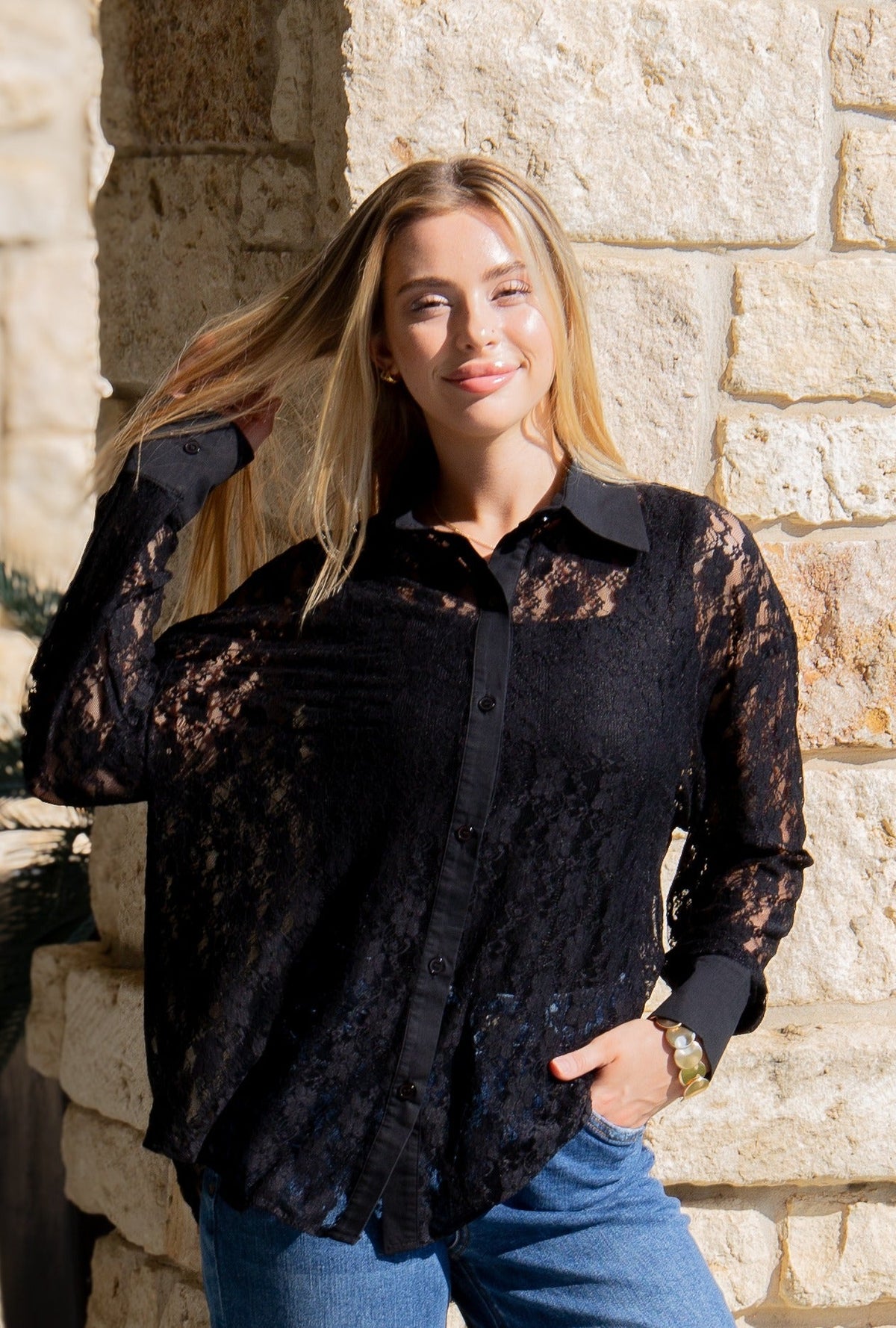 Kathryn Black Lace Long Sleeve Shirt