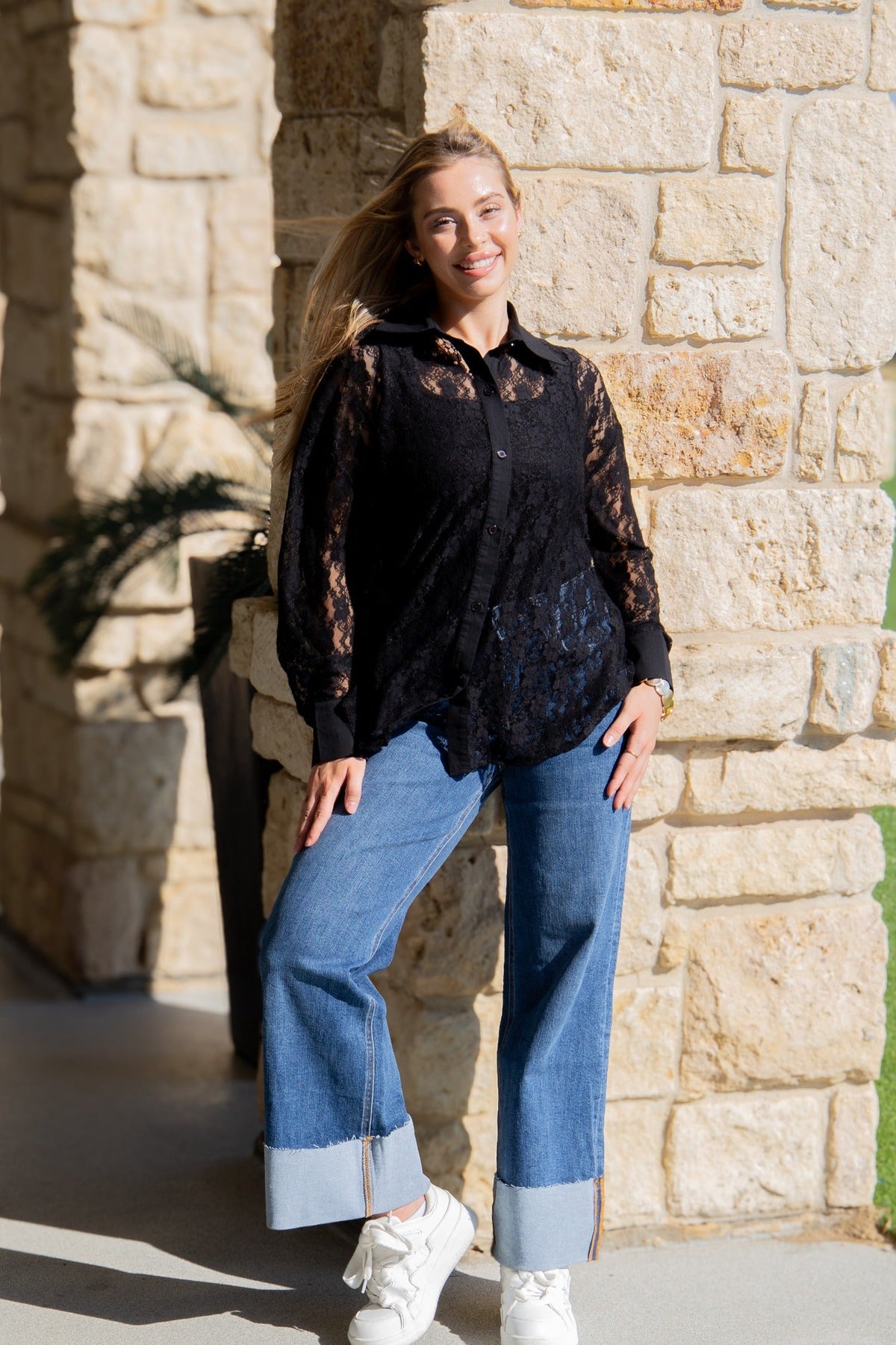 Kathryn Black Lace Long Sleeve Shirt