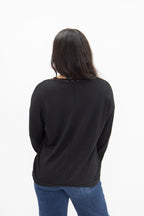 Black Lace-Trim V-Neck Top