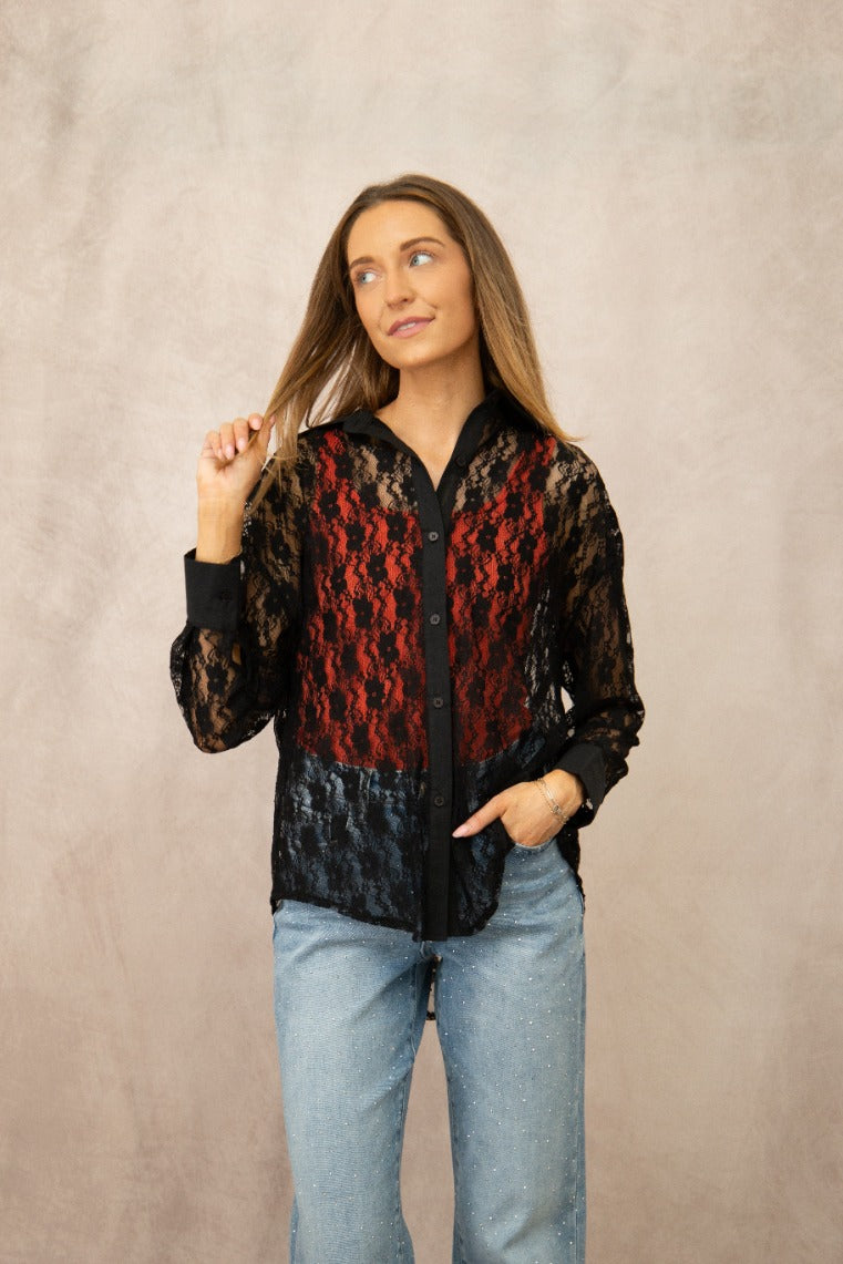 Kathryn Black Lace Long Sleeve Shirt