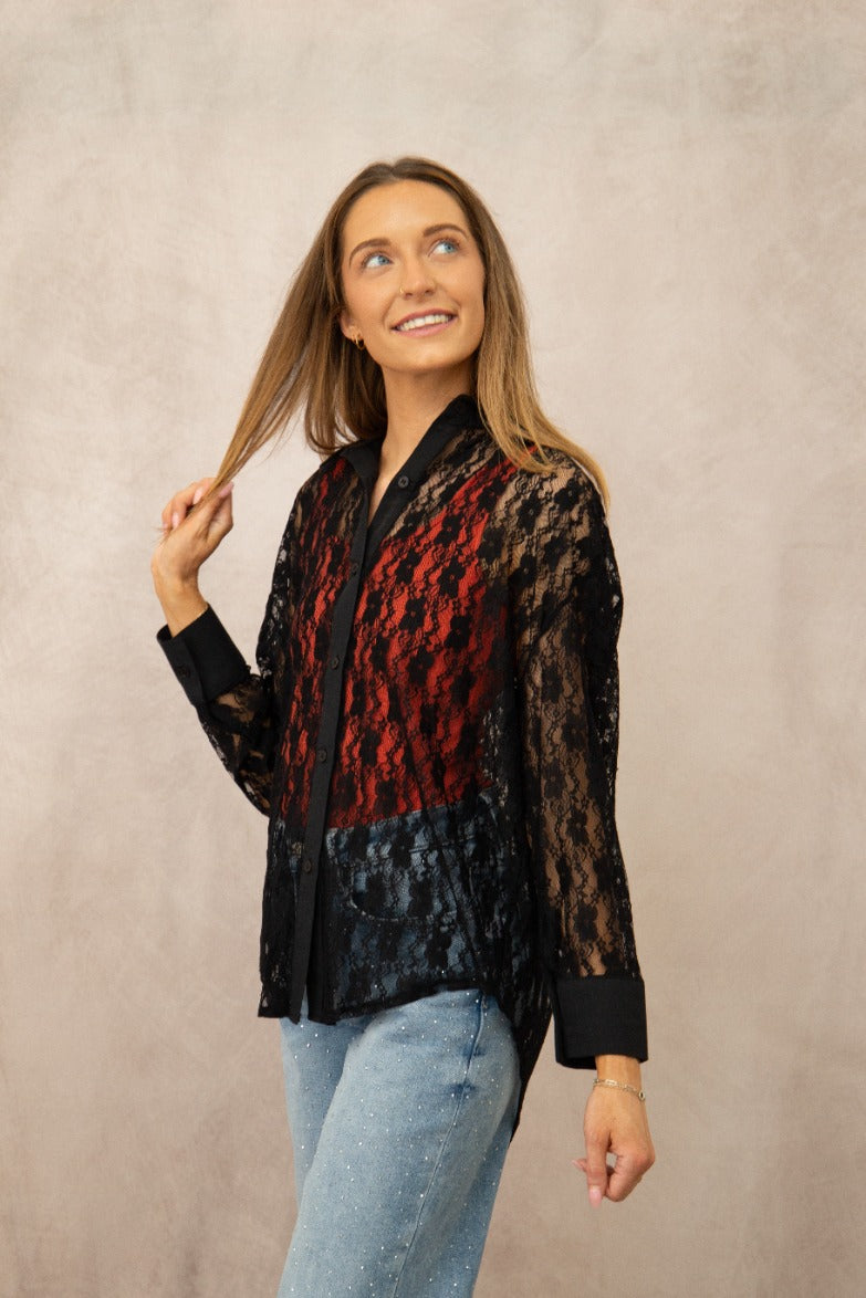 Kathryn Black Lace Long Sleeve Shirt