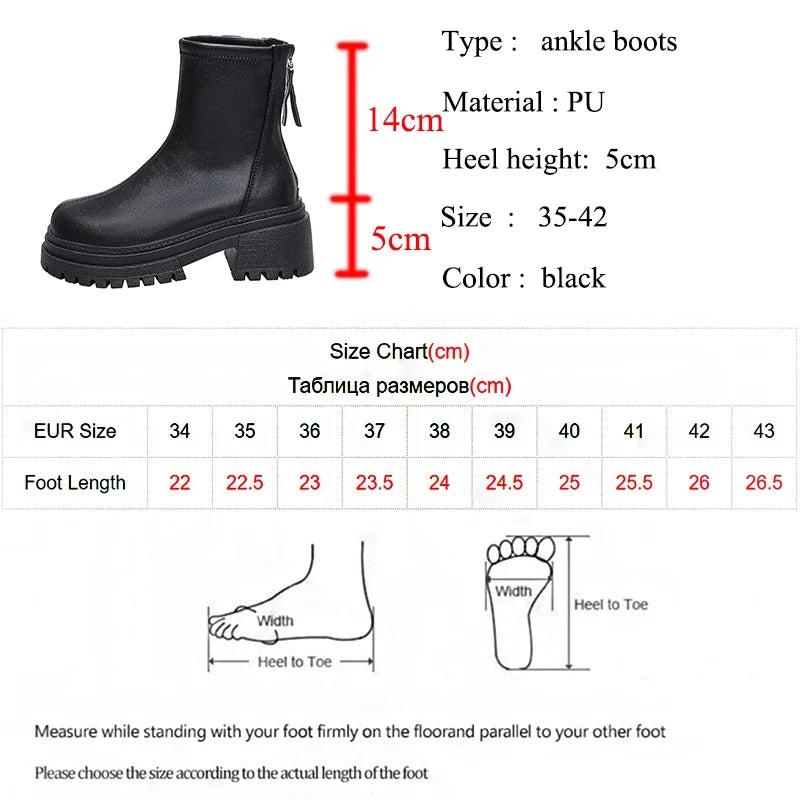 Black Faux Leather Platform Ankle Boots