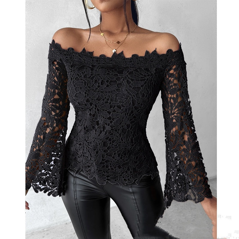 Black Lace Long Sleeve Pullover Top