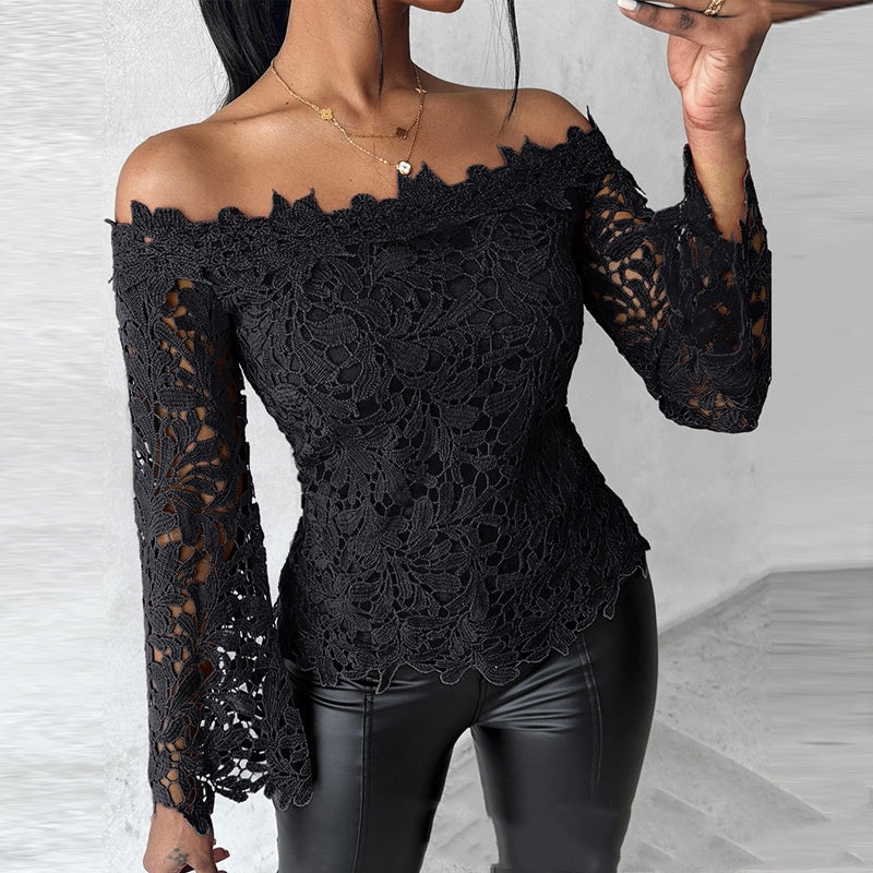 Black Lace Long Sleeve Pullover Top