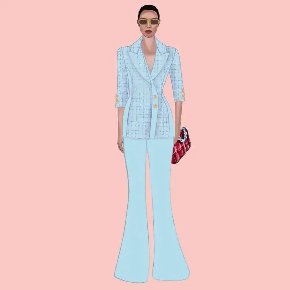 Call Me Coco Diamond Aquamarine Tweed Blazer