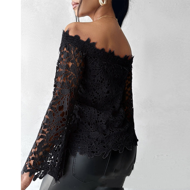 Black Lace Long Sleeve Pullover Top