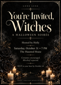 Halloween invitation sample; event details will be personalized for each customer.